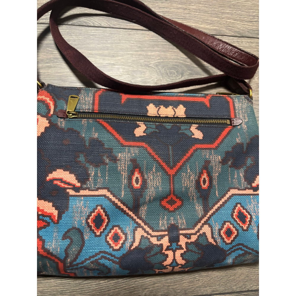 Fossil Kinley Crossbody Bag Boho Print Canvas Leather Multi Textile Burgundy OS - Picture 8 of 16